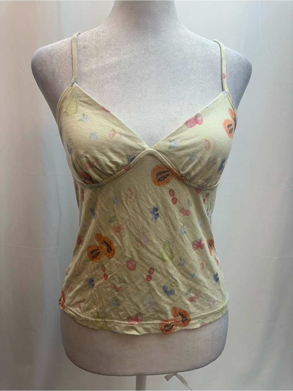 Djerf Avenue Pale Yellow Fruit Print Spaghetti Strap Tank XS